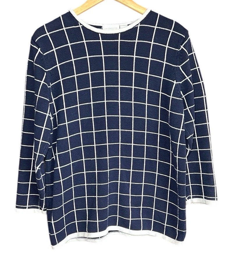 Liz Claiborne Window Pane Check Sweater 100% Cotton Size Large - Image 1 of 4