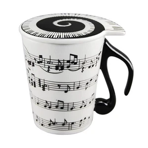 HLJgift Creative Ceramic Musician Coffee Mug Tea Cup with Lid Staves Music Notes - Picture 1 of 7