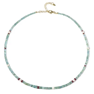 Elegante Smaragd-Rubin-Perlenkette, vergoldetes Silber - Bild 1 von 4