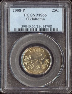 2008-P Oklahoma Quarter 25c PCGS MS66 Auction - Picture 1 of 2