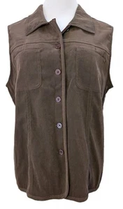 Vtg Denim & Co Vest Top Sz Sm Brown Stretch Fitted Sleeveless Button Up 90s Y2K - Picture 1 of 10
