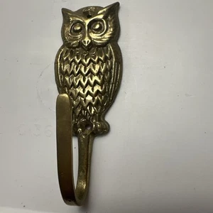 VTG Brass Wise Owl Hook Wall Mount Key Hat Towel Coat Leash Robe 4.5" no screws - Picture 1 of 7