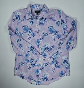 Club Room Men's Medium Linen Luxury Purple Floral Buttondown Shirt Longsleeve  - Picture 1 of 7