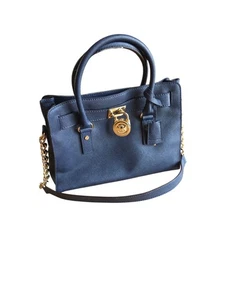 Michael Kors Hamilton Logo Satchel Bag Navy Blue - Picture 1 of 13