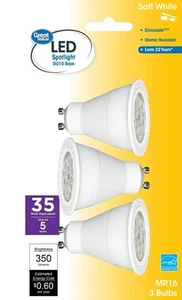 LED Spot Light GV 35w MR16 GU10 Soft White Bulbs NEW NIB Three 3 Packs Dimmable - Picture 1 of 5