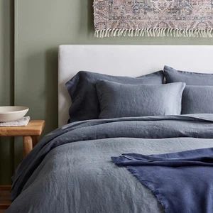 Quince European Linen Duvet Cover Set Nightfall Blue Size Full/Queen - Picture 1 of 14