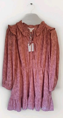 Lauren Conrad Long Sleeve Pink Floral Ruffle Burnout Dress Sz large New - Image 1 of 4