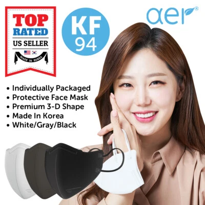 AER KF94 BLACK GRAY Face Protective Safety Mask Made in Korea Size Large - Image 1 of 4