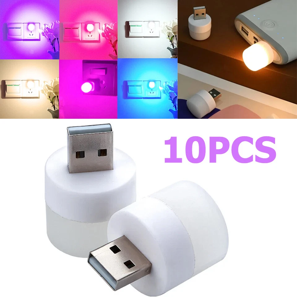 10X Lámpara LED Portátil USB 5V 1W Bombilla Luces Blancas Frías Para Leer Luz Nocturna - Imagen 1 de 1
