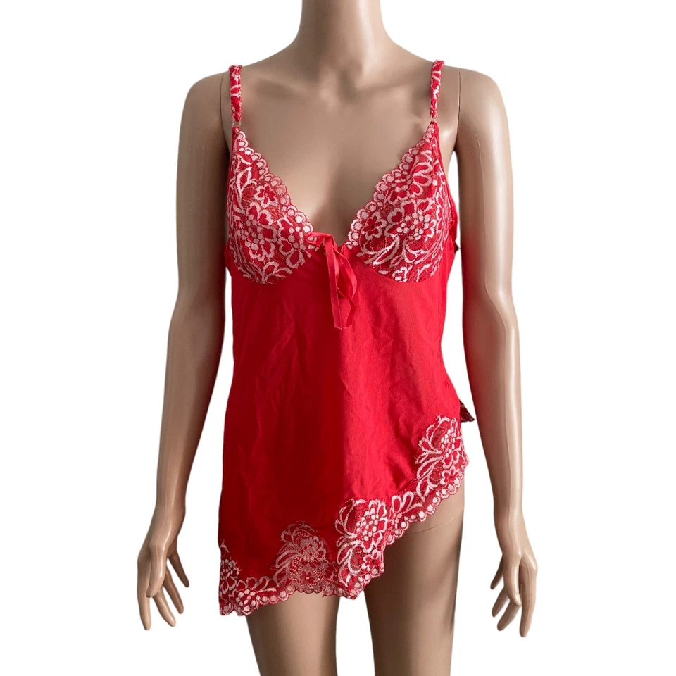 复古 Camisole 婴儿娃娃睡衣女式中号红色白色不对称 — 第 1/4 张图片