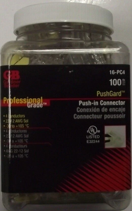 Conector push-in Gardner Bender 16-PC4 22-12 AWG 4 conductores paquete de 100 Foto 1 de 1