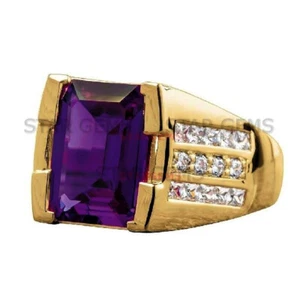 Anello sposo vera pietra preziosa ametista oro 14k argento per gioielli uomo #A534 - Foto 1 di 3