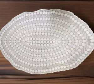 Handmade CROCHET TABLECLOTH 11’x5’ ft Oval White Cotton LARGE 1950s Table Cover - Picture 1 of 4