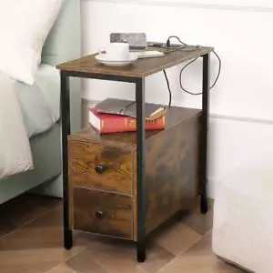 24 inch Narrow Side End Table with 2 Drawer and Charging Station for Living Room - Picture 1 of 7