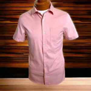 Perry Ellis Mens Shirt Sz S Pink Slim Fit Stretch Short Sleeve Button Down