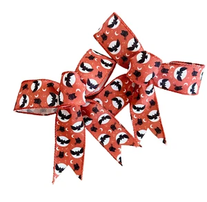 One (1) Orange Halloween Bow Handmade 5-6โ ๐ - Fall Bats and Owl Ribbon - Picture 1 of 1