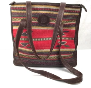 BORN WOVEN WOOL TEXTILE & LEATHER TIZOC HANDBAG RED W/ DK BROWN LEATHER TRIM - Picture 1 of 7