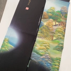 Magnificent #Eset 3yd LONG Hand Painted Tomesode Black Silk Kimono Fabric ToF46 - Picture 1 of 8