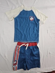 Disney Kid Swim Shirt & Trunks Small Shorts Mickey Mouse Stripe Junk Food S NEW - Picture 1 of 21