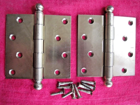 2 NOS ANTIQUE VINTAGE NATIONAL MFG 4"x4" CANNON BALL TIP DOOR HINGES Cover