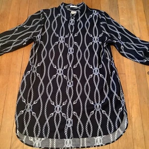 Chico's NO IRON STRECH Button Down Tuinc Top Shirt Size 1 (Med 8) Navy - Picture 1 of 8