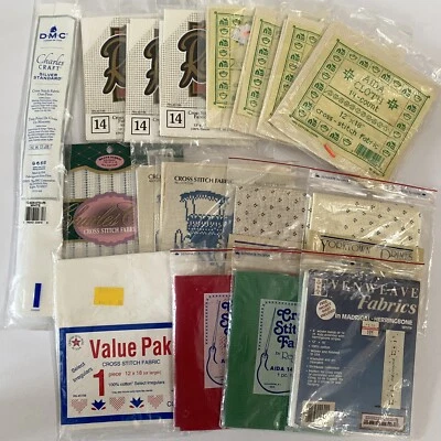 Cross Stitch Fabric Lot of 15 Assorted Styles Colors Aida Charles Craft Regency - Image 1 of 4