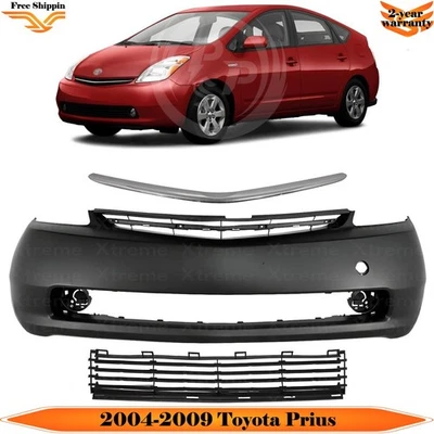 Front Bumper Cover Primed Plastic & Bumper Grille Kit For 2004-2009 Toyota Prius Foto 1 de 4