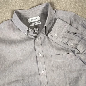 Camicia elegante uomo Cremieux grigia con bottoni 1 tasca misto lino 16,5 35 - Foto 1 di 10