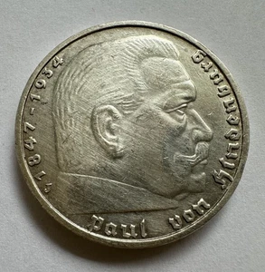 5 Mark 1938 J Dritte Reich Hindenburg Silber Münze (1652) - Bild 1 von 2