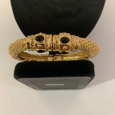 RARO BRAZALETE PINZA DISEÑADOR ST JOHN CON CRISTAL DE SWAROVSKI Y ÓNIX VINTAGE AÑOS 80’s Foto 1 de 4