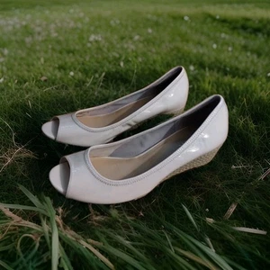 Cole Haan NikeAir Women's Ivory Leather Hemp Wedge Heels Peep Toe Slip On Sz 7 B - Bild 1 von 10
