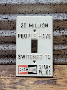 Vintage Champion Spark Plugs Advertising Light Switch Cover Sign Gas Oil Garage - Picture 1 of 4