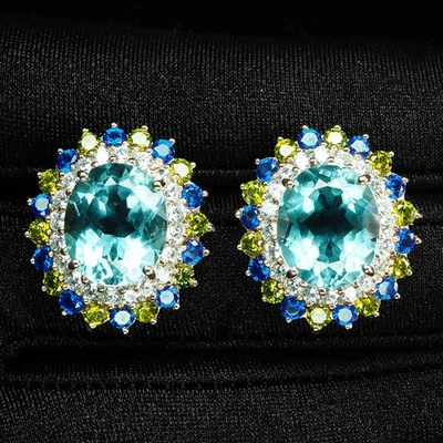 Pendientes luminosos de oro rosa de plata de ley 925 de 9,35 quilates aguamarina azul océano Foto 1 de 4