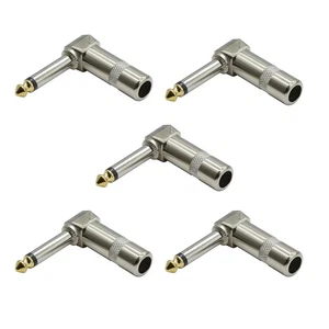 5x Audio 1/4" TS 90° Plug 6.3mm Mono Male Solder Jack Connector for Micro/Guitar - Picture 1 of 9