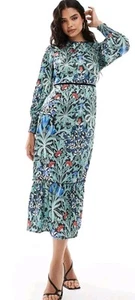 NWT Hope & Ivy x The William Morris Society Velvet Bow Floral Midi Dress Sz US 6 - Afbeelding 1 van 4