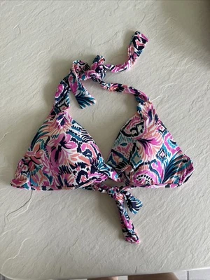 Leilani Acolchado Halter Natación Bikini Top 10 Push Up Twist Frontal Triángulo Rosa Foto 1 de 4