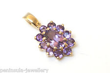 9ct Gold Amethyst Pendant Cluster Necklace no chain Gift Boxed Made in UK