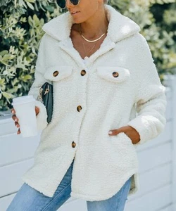 GYK White Plush Button-Front Coat Size Large - Picture 1 of 1