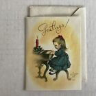 Vintage small Christmas card~1950~Marjorie Cooper~Rust Craft~girl plays piano