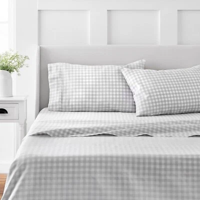 Sábanas gris guinga de algodón MARTHA STEWART para cama tamaño queen - 4 piezas | 1 plana Foto 1 de 4