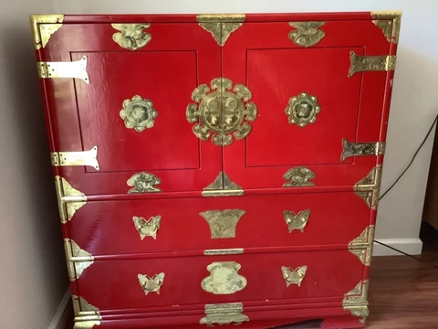 Vintage Red Asian Marriage Cabinet/Dresser/Chest Cover