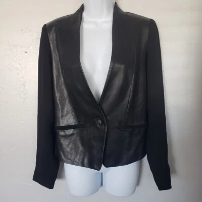 Rag & Bone Women's 2 Black Long Sleeve Blazer Leather Dressy Casual Business Top - Image 1 of 4