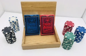 Aces Over Kings Poker Card Set In Wooden Box Sealed Decks With Used Poker Chips - Picture 1 of 7