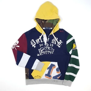 Polo Ralph Lauren Patchwork Rugby Hoodie Medium Sweatshirt Skull Camo Varsity - Picture 1 of 17