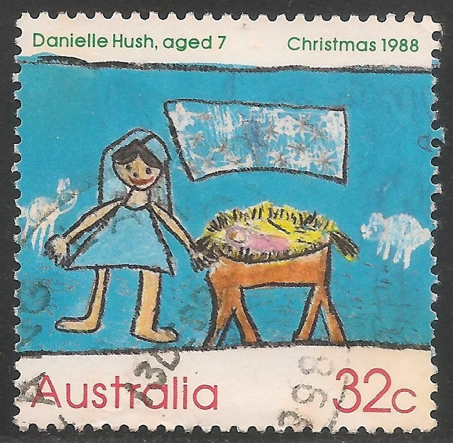 Australia #1102 (A398) VF USE - 1988 32c Nativity Scene, by Danielle Hush, Age 7 - Image 1 of 1