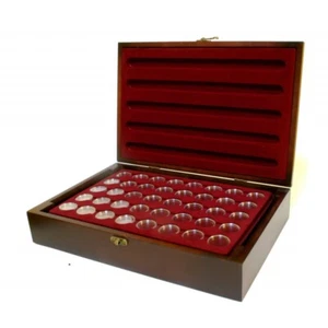 Holz-Münzkassette inkl 5 Münztableaus für 200 Stk 2 Euro Münzen in Kapseln NEU! - Bild 1 von 5