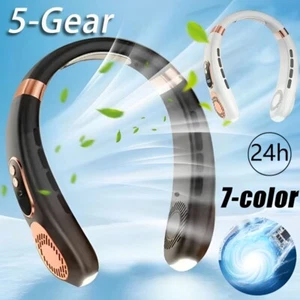 5-Speed Portable Hanging Neck Fan USB Rechargeable Bladeless W/ Cold Plate USA - Picture 1 of 14