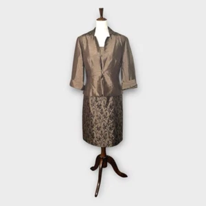 Jessica Howard 3 Piece Skirt Suit Set Size 8 Brown Floral Formal - Picture 1 of 22