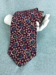 Isaco Mens Necktie 100% Silk, Plum,Blue,Red, Tan geometric design - Picture 1 of 3