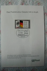 Gedenkblatt / Grußwort Bundesminister Poststruktur-Gesetz 1989 Michel BUND 1421 - Bild 1 von 1